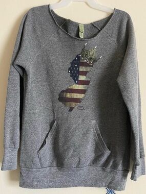 Sizes L Queen New Jersey NJ Patriotic Flag Gray Sweatshirt
